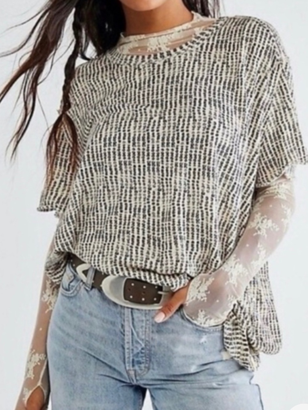 Free People - We the Free - Linen Blend Oversized Tee - Size Small